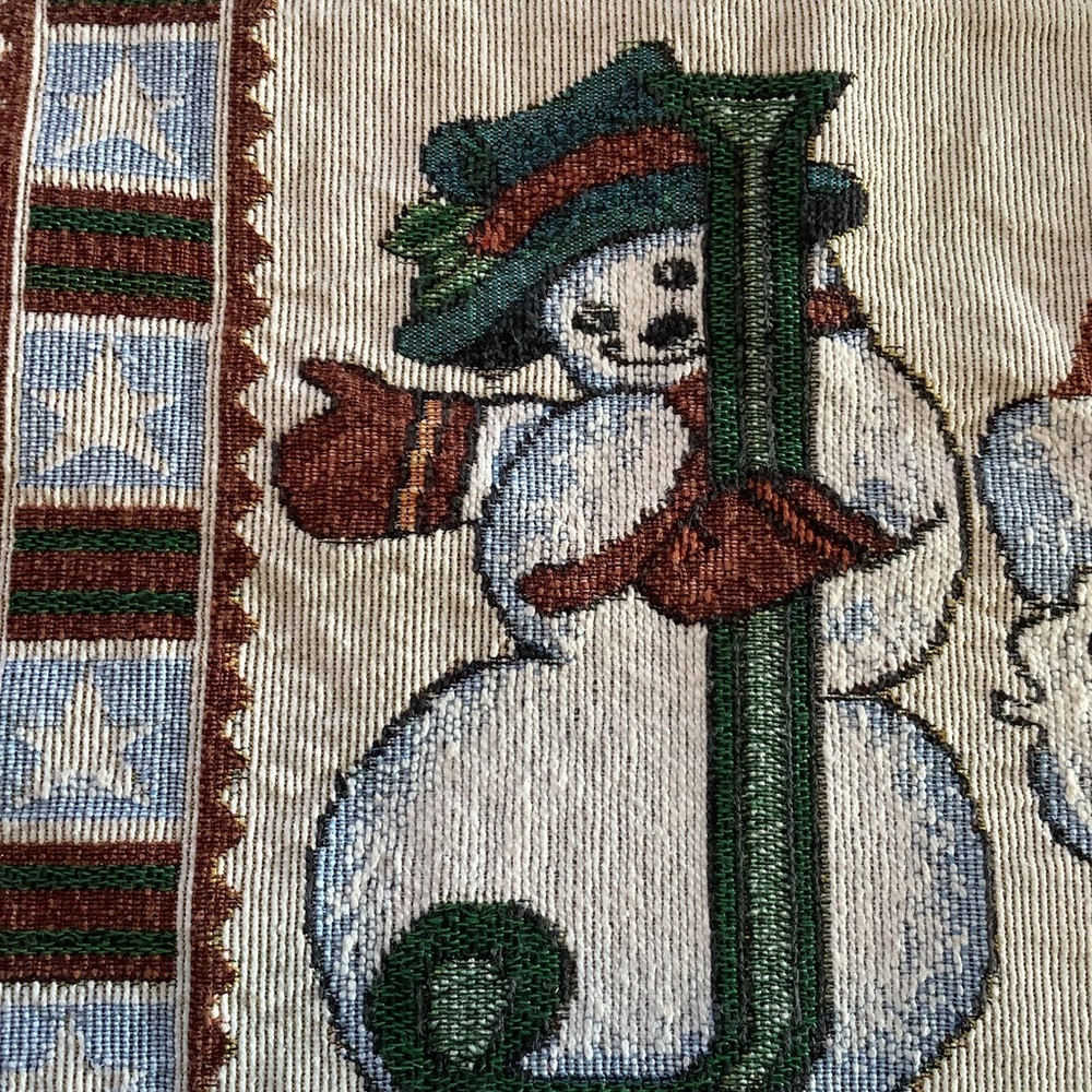 Vintage 90s Christmas Tapestry Table Runner – Santa & Snowmen Form Word "JOY" - Picture 6 of 10